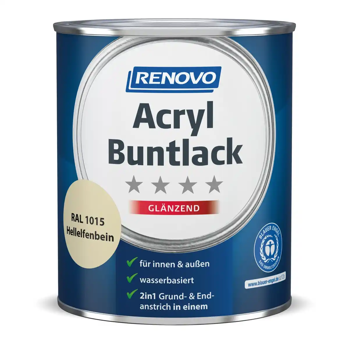 Bild 1 von RENOVO Acryl-Buntlack, glänzend, hellelfenbein RAL 1015, 0,75l