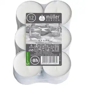 Maxi-Teelichter, 12er-Pack, weiß