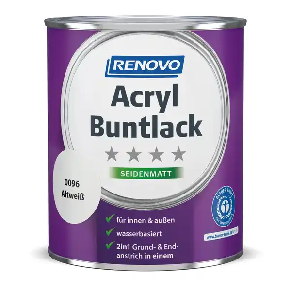 Bild 1 von RENOVO Acryl-Buntlack, altweiß RAL 0096, seidenmatt, 0,75l