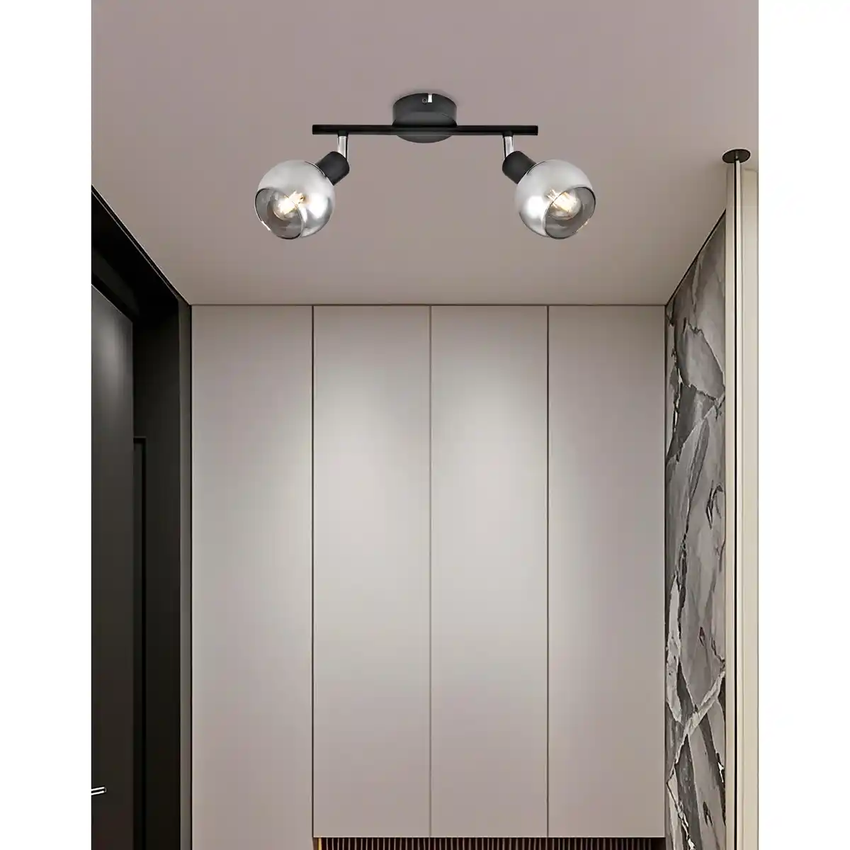 Bild 2 von CASAYA Spotstrahler »Glava«, 2-flammig, E14, ohne Leuchtmittel, Metall/Rauchglas, matt-schwarz