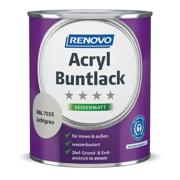 Bild 1 von RENOVO Acryl-Buntlack, lichtgrau RAL 7035, seidenmatt, 0,75l
