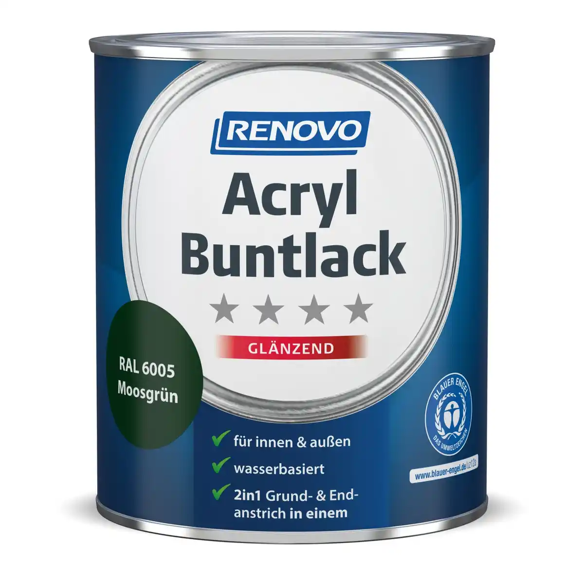 Bild 1 von RENOVO Acryl-Buntlack, moosgrün RAL 6005, glänzend, 0,75l