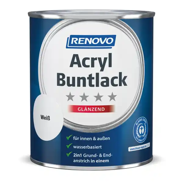 Bild 1 von RENOVO Acryl-Buntlack, weiß RAL 0095, glänzend, 0,75l