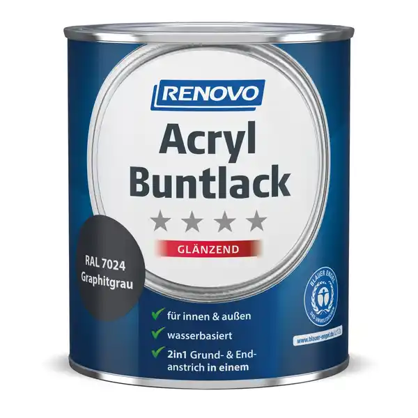 Bild 1 von RENOVO Acryl-Buntlack, graphitgrau RAL 7024, glänzend, 0,75l