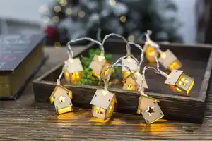 Lichterkette Holzhäuser 10LED +Timer 2xAA ne ww