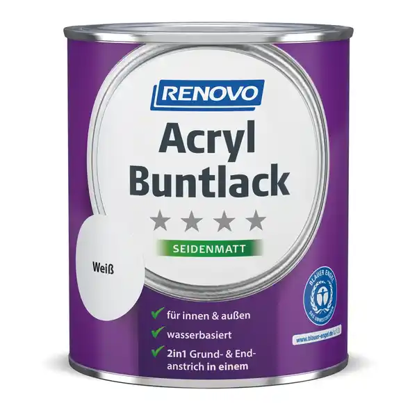Bild 1 von RENOVO Acryl-Buntlack, weiß RAL 0095, seidenmatt, 0,75l