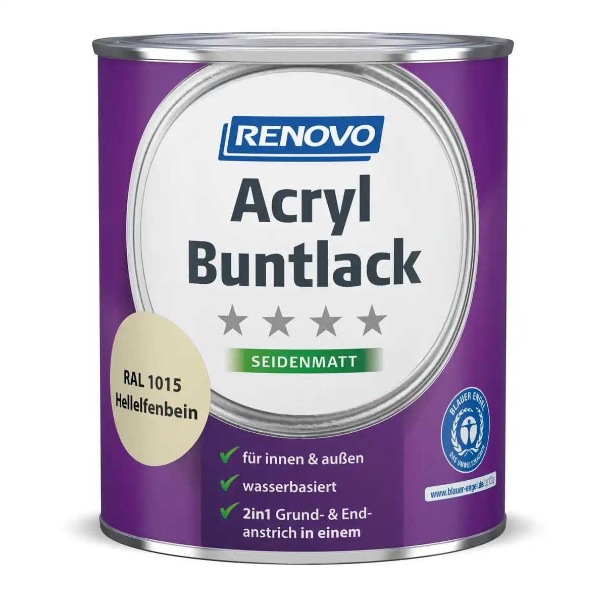 Bild 1 von RENOVO Acryl-Buntlack, hellelfenbein RAL 1015, seidenmatt, 0,75l