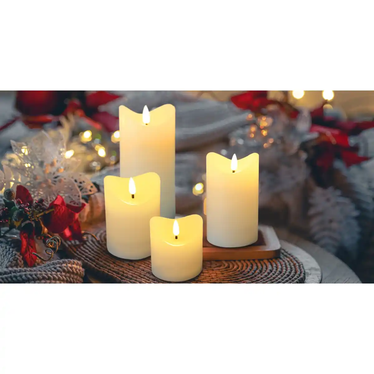 Bild 2 von CASAYA LED-Kerze, 4er Set, Höhe: 7,5 / 10 / 12,5 / 15 cm, mit Fernbedienung, weiß