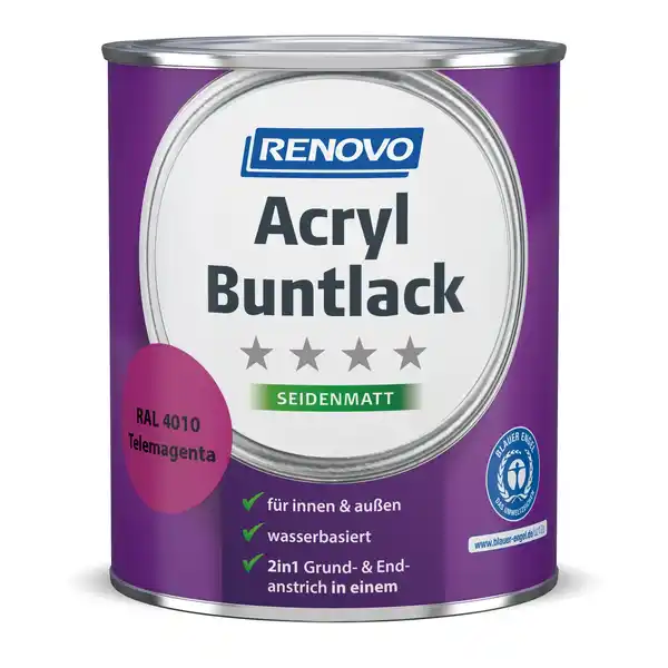 Bild 1 von RENOVO Acryl-Buntlack, telemagenta RAL 4010, seidenmatt, 0,75l