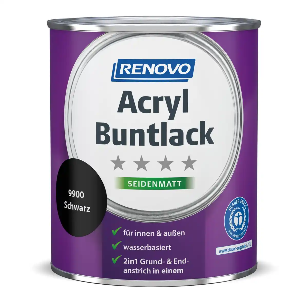 Bild 1 von RENOVO Acryl-Buntlack, schwarz RAL 9900, seidenmatt, 0,75l