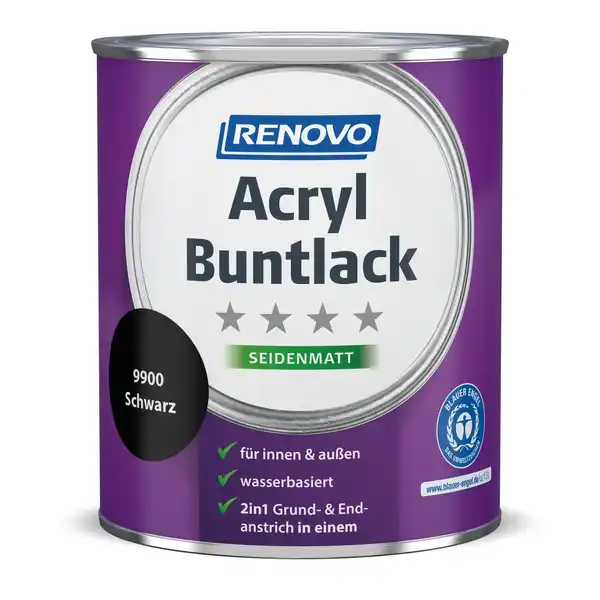 Bild 1 von RENOVO Acryl-Buntlack, schwarz RAL 9900, seidenmatt, 0,75l