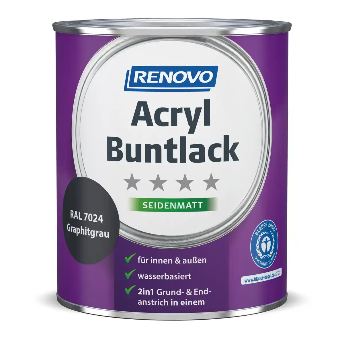 Bild 1 von RENOVO Acryl-Buntlack, graphitgrau RAL 7024, seidenmatt, 0,75l