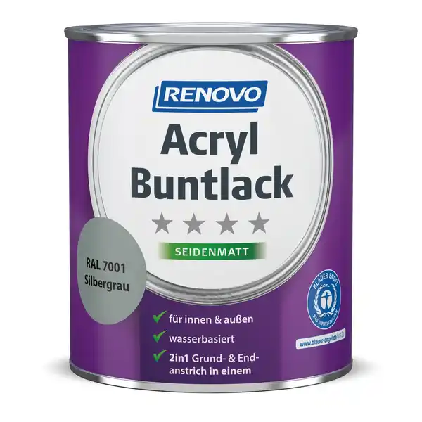Bild 1 von RENOVO Acryl-Buntlack, silbergrau RAL 7001, seidenmatt, 0,75l