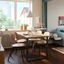 Bild 2 von SKÅLSTA Tisch und 4 Stühle, Nussbaumnachbildung u-förmig schwarzgrau/Nussbaumfurnier profiliertes Metall/schwarzgrau, 140x80 cm