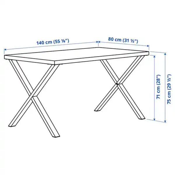 Bild 3 von SKÅLSTA Tisch, dunkel graugrün marmoriert/X-Form schwarzgrau, 140x80 cm