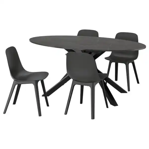 Bild 1 von MARIEDAMM / ODGER Tisch und 4 Stühle, schwarz marmoriert/anthrazit, 180x100 cm