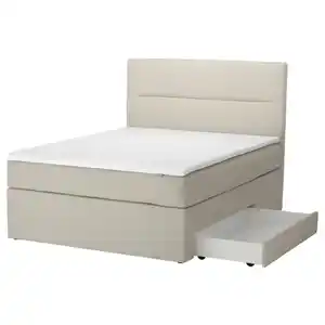 HEMFJÄLLET Boxspringbett mit Bettkasten, Valevåg fest/Nordberget Odensvi hellbeige, 180x200 cm