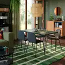 Bild 2 von SKÅLSTA Tisch, dunkel graugrün marmoriert/Haarnadel schwarzgrau, 140x80 cm