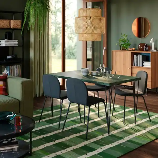 Bild 2 von SKÅLSTA Tisch, dunkel graugrün marmoriert/Haarnadel schwarzgrau, 140x80 cm