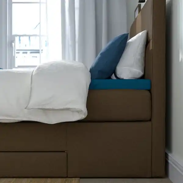 Bild 4 von HEMFJÄLLET Boxspringbett mit Bettkasten, Vesteröy mittelfest/Näsfjället Tonerud dunkel graubraun, 140x200 cm