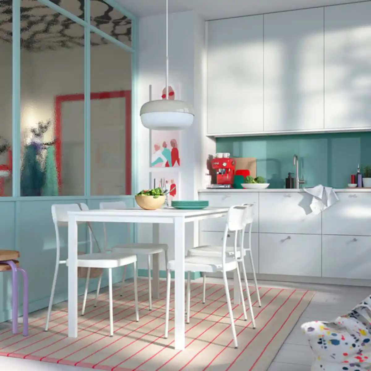 Bild 2 von VIHALS / VIHALS Tisch und 4 Stühle, weiß weiß/weiß, 125x74 cm