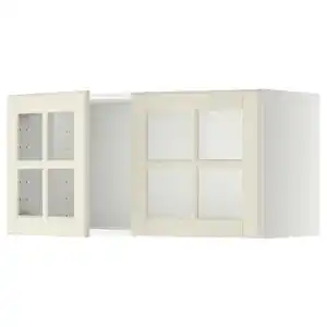 METOD Wandschrank mit 2 Vitrinentüren, weiß/Bodbyn elfenbeinweiß, 80x40 cm
