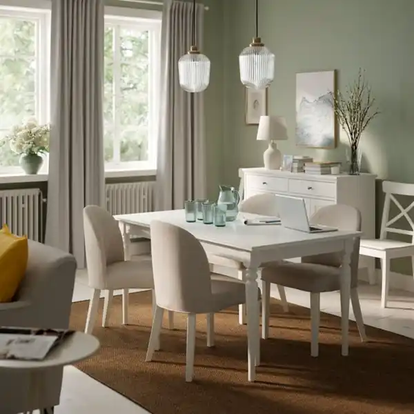 Bild 2 von ROSENTORP / ROSENTORP Tisch und 4 Stühle, weiß/Kilanda hellbeige weiß, 155/215x87 cm