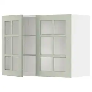 METOD Wandschrank mit Böden/2 Glastüren, weiß/Stensund hellgrün, 80x60 cm