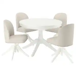ROSENTORP / ROSENTORP Tisch und 4 Stühle, weiß/weiß Kilanda hellbeige, 110/155 cm