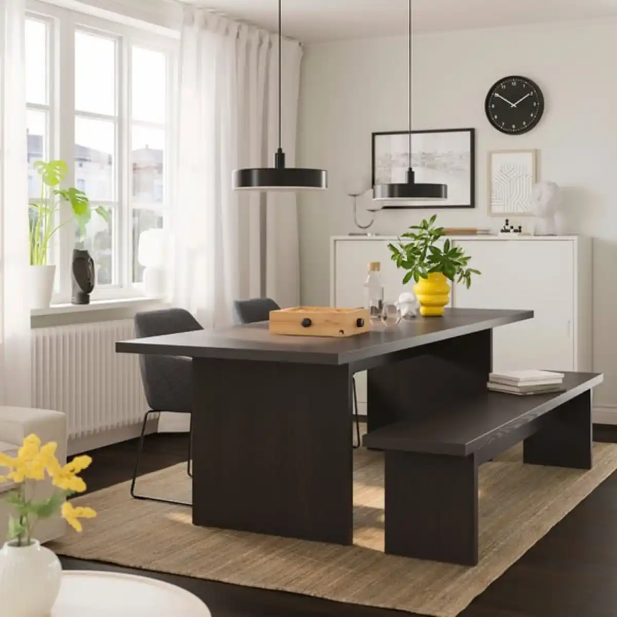 Bild 2 von BERGSHYTTAN / TOSSBERG Tisch, 2 Stühle + Bank, Eschenfurnier dunkelbraun/Gunnared dunkelgrau schwarz, 240x93 cm