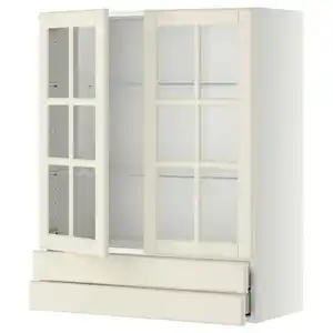 METOD / MAXIMERA Wandschrank m 2 Glastüren/2 Schubl., weiß/Bodbyn elfenbeinweiß, 80x100 cm