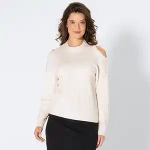 Damen-Zopfstrickpullover mit Cut-Outs