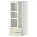 Bild 1 von METOD / MAXIMERA Wandschr. mit Vitrinentür/2 Schubl., weiß/Bodbyn elfenbeinweiß, 40x100 cm