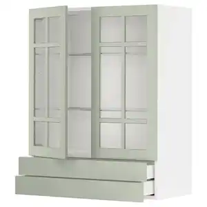 METOD / MAXIMERA Wandschrank m 2 Glastüren/2 Schubl., weiß/Stensund hellgrün, 80x100 cm