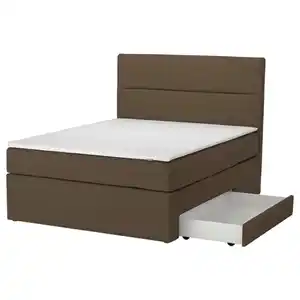 HEMFJÄLLET Boxspringbett mit Bettkasten, Vesteröy mittelfest/Näsfjället Tonerud dunkel graubraun, 140x200 cm