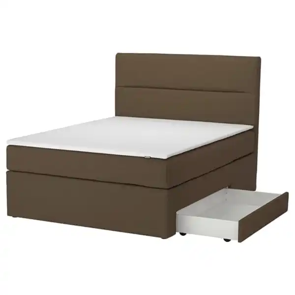 Bild 1 von HEMFJÄLLET Boxspringbett mit Bettkasten, Vesteröy mittelfest/Näsfjället Tonerud dunkel graubraun, 140x200 cm