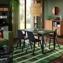 Bild 2 von SKÅLSTA Tisch, dunkel graugrün marmoriert/u-förmig schwarzgrau, 140x80 cm