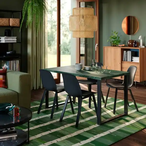 Bild 2 von SKÅLSTA Tisch, dunkel graugrün marmoriert/u-förmig schwarzgrau, 140x80 cm