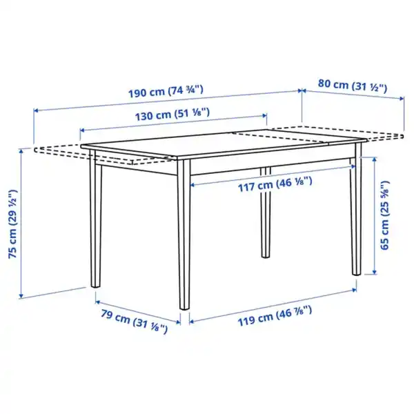 Bild 4 von NÄSINGE Ausziehtisch, weiß, 130/190x80 cm