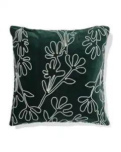 Kissenbezug, 50 x 50 cm, Velours, Blume, Grün