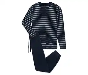Pyjama mit Bündchen, dunkelblau gestreift