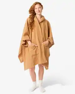Damen-Sofa-Poncho, Einheitsgröße, mit Kapuze und Taschen, hellbraun