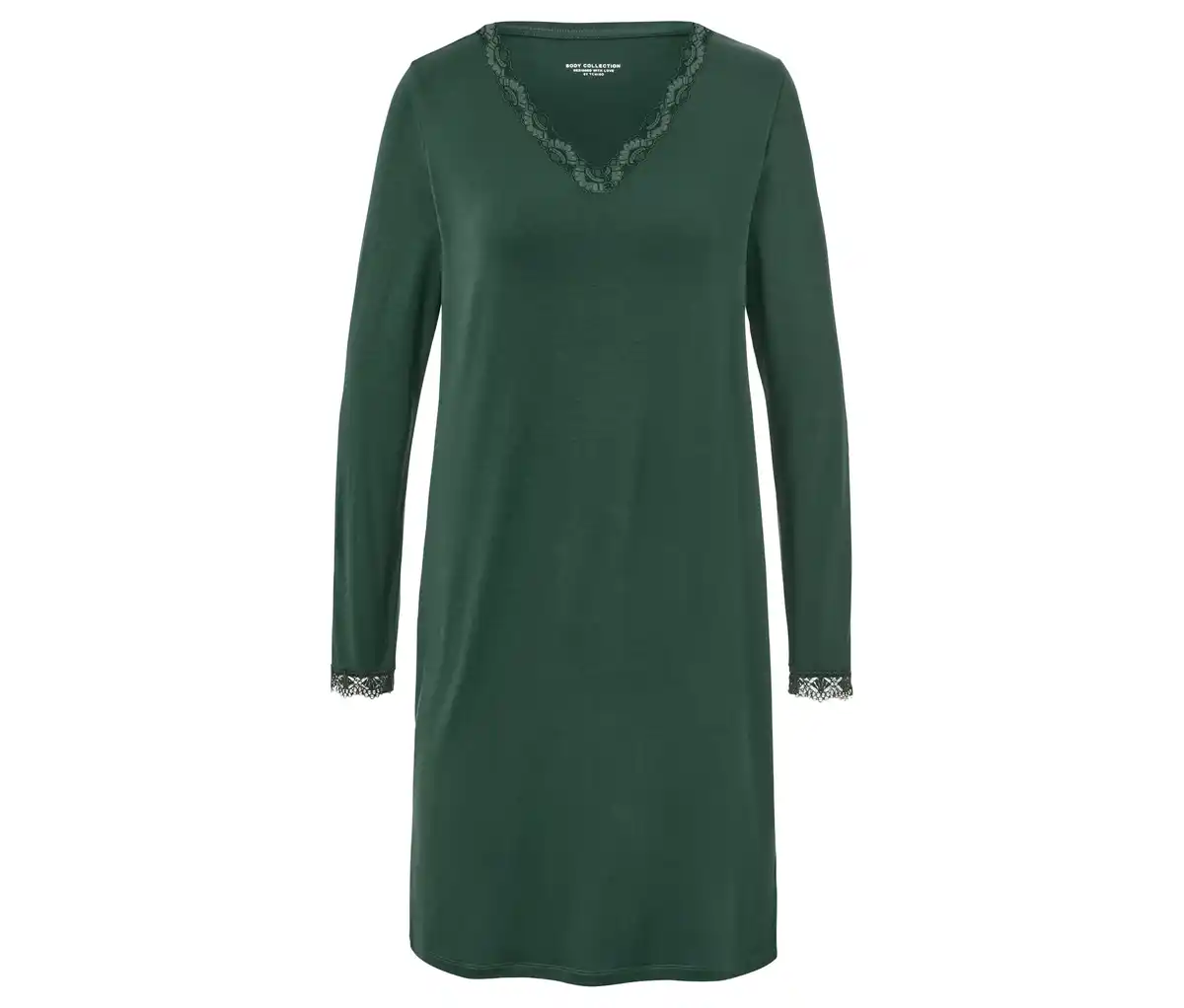 Bild 1 von Nachthemd mit Spitzenbesatz, dunkelgrün