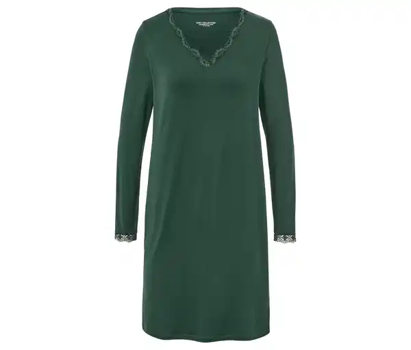Bild 1 von Nachthemd mit Spitzenbesatz, dunkelgrün