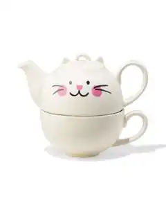 Teekanne mit Tasse 300 ml, Keramik, Katze