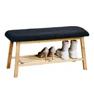 Kesper Schuhregal, Natur, Schwarz, Textil, Naturmaterialien, 90x45x34 cm, FSC 100%, stehend, Garderobe, Schuhaufbewahrung, Schuhregale