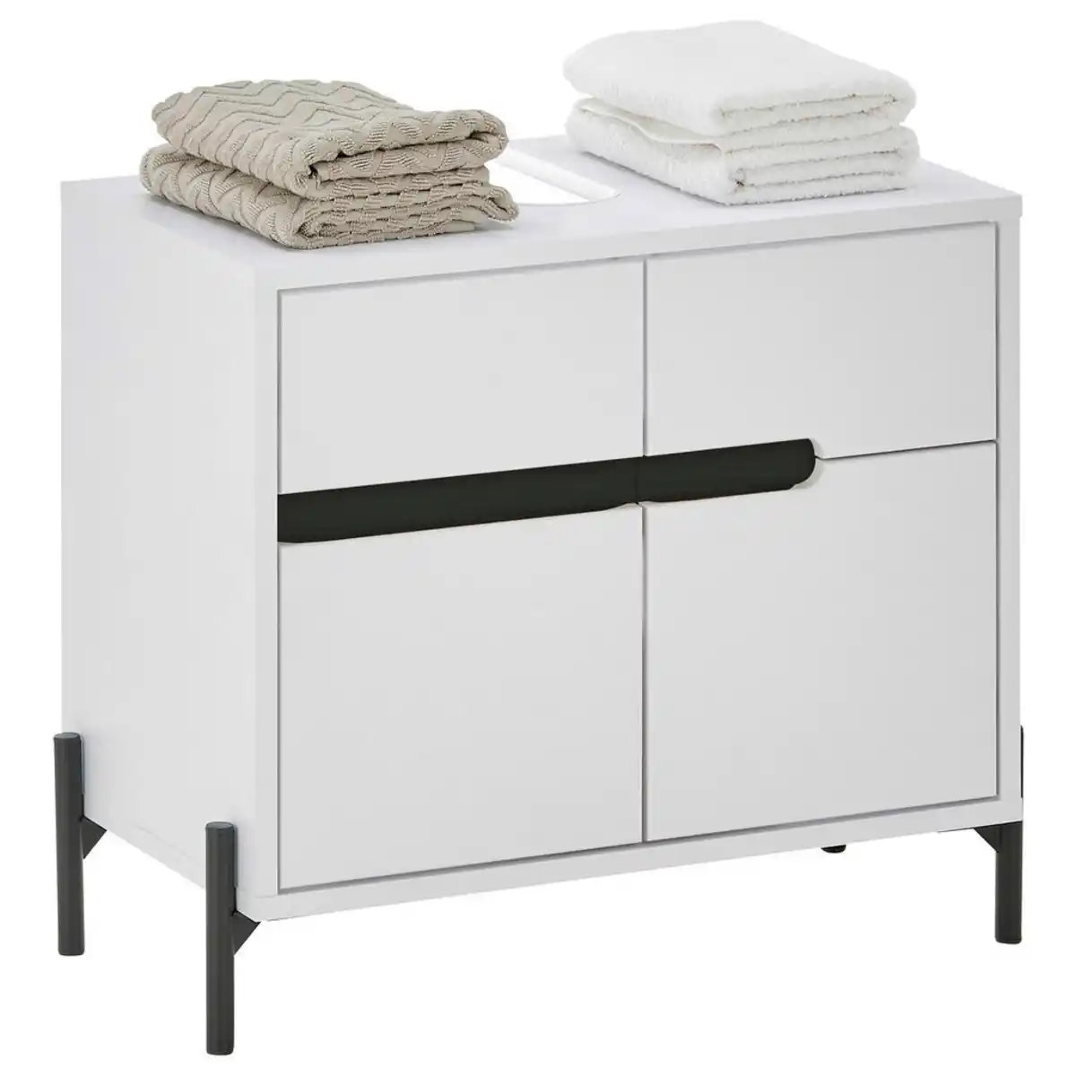 Bild 1 von Mid.you Waschbeckenunterschrank, Schwarz, Weiß, Holzwerkstoff, 60x55x35 cm, stehend, Badezimmer, Badezimmerschränke, Waschbeckenunterschränke