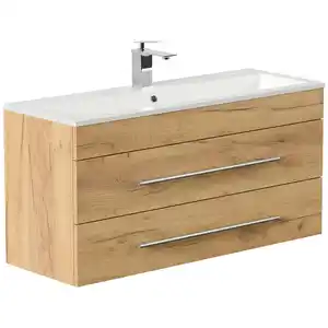 Mid.you Badezimmer, Eiche, Metall, 2,2 Schubladen, 100 cm, hängend, Badezimmer, Badmöbelsets & Badmöbelserien, Badmöbel-Sets