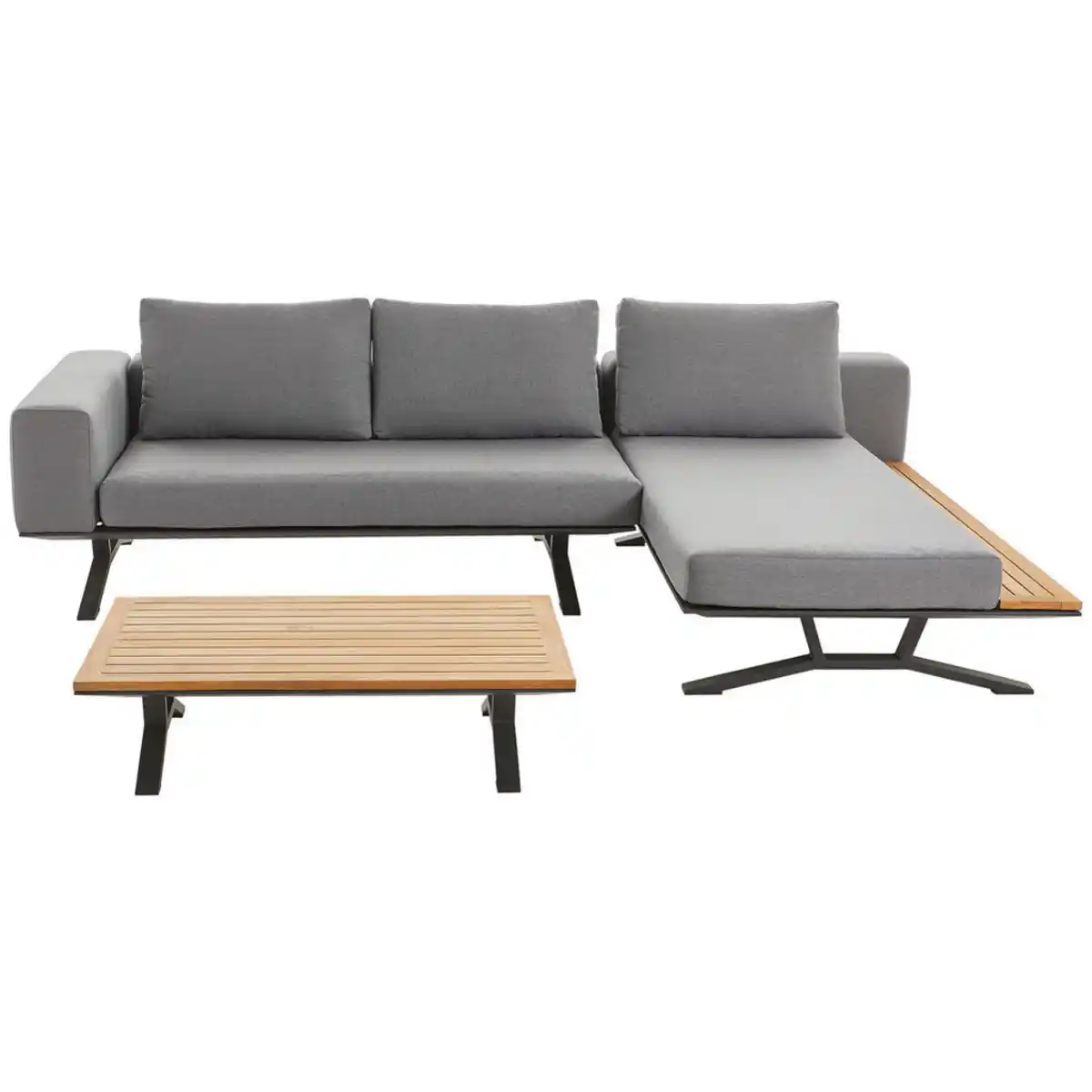 Bild 1 von Amatio Loungegarnitur, Anthrazit, Grau, Natur, Holz, Metall, Textil, 8-teilig, Teakholz, massiv, Füllung: Schaumstoff,Polyester, L-Form, einzeln stellbar, 172x97x25 cm, Fsc, Loungemöbel, Loungemöb