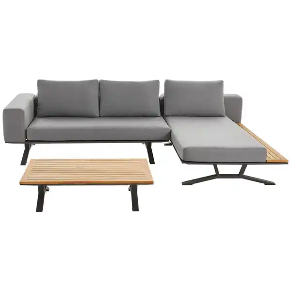 Bild 1 von Amatio Loungegarnitur, Anthrazit, Grau, Natur, Holz, Metall, Textil, 8-teilig, Teakholz, massiv, Füllung: Schaumstoff,Polyester, L-Form, einzeln stellbar, 172x97x25 cm, Fsc, Loungemöbel, Loungemöb